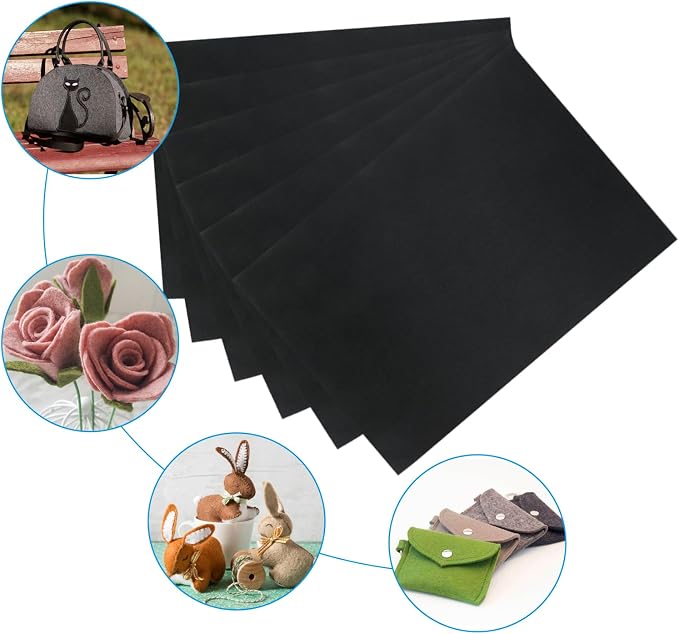 6 Pcs, 8 x 12 Inch Black Felt Sheets, 2mm Thick | Felt Fabric