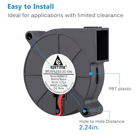 GDSTIME 50mm USB Fan, 50mm x 15mm Blower 5V DC Brushless Cooling Fan