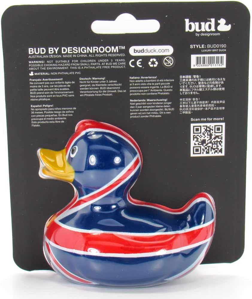 Brit Rubber Duck Bath Toy by Bud Duck | Elegant Gift Packaging - British and Proud! | Child Safe | Collectable