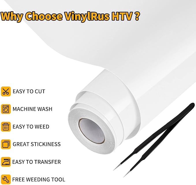 VinylRus Heat Transfer Vinyl-12” x 25FT Iron on Vinyl Roll