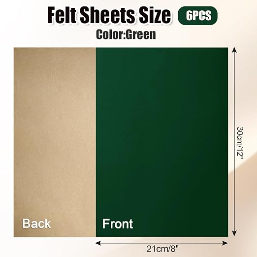 Biaungdo Self Adhesive Felt Sheets, Dark Green, 8 x 12 Inch | A4 Size, Felts