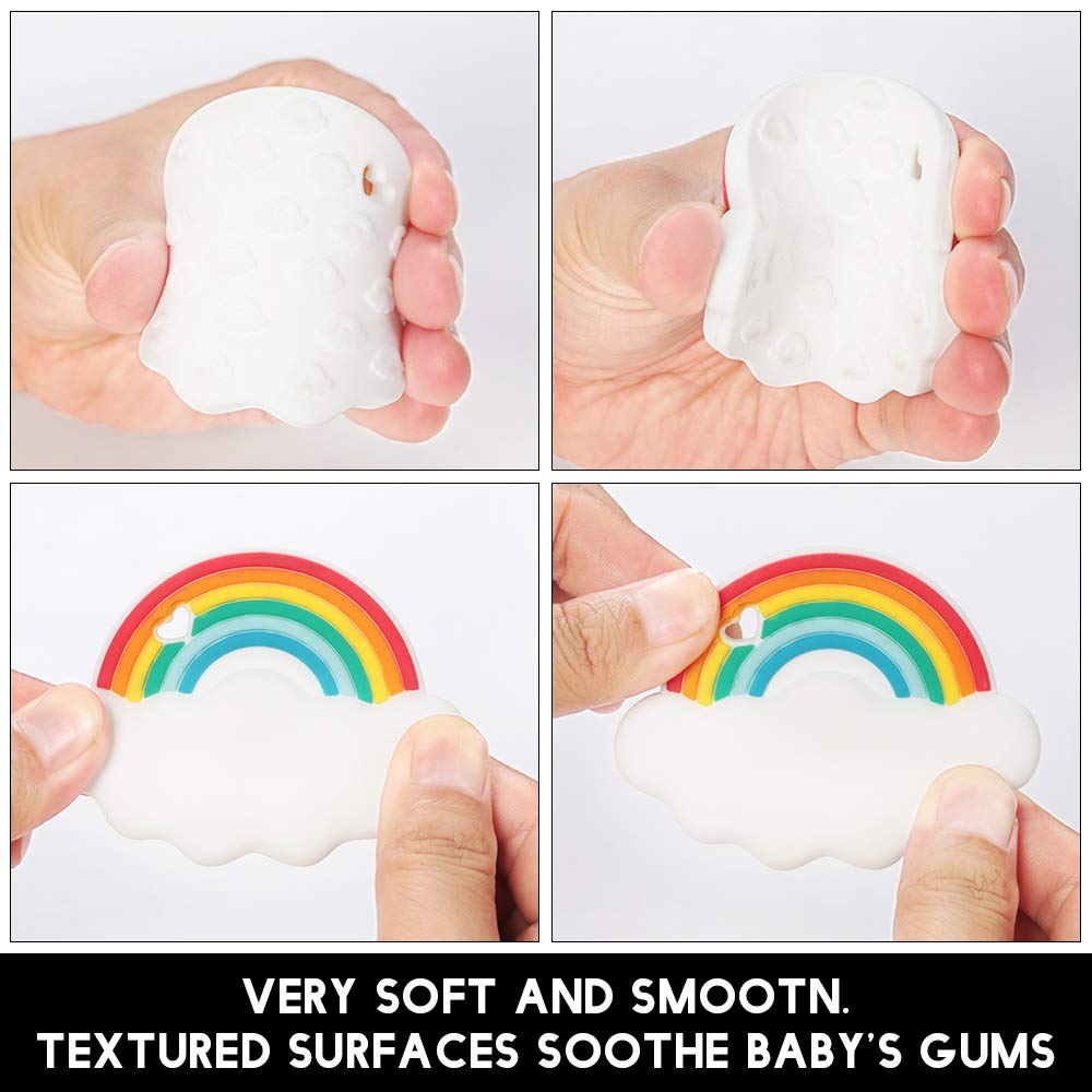 Baby Silicone Teether,Sensory Chew Toys,BPA Free Soft and Effective Infant Teething Pain Relief Toys,Freezer Safe,Food Grade Silicone,Best Shower Gift for Boys and Girls (Rainbow)