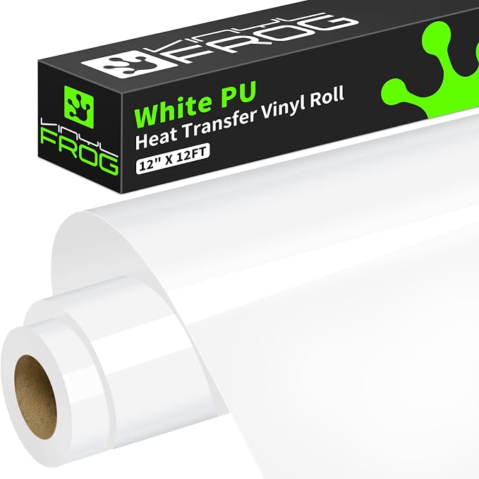 VINYL FROG White Heat Transfer Vinyl Roll 12" x12ft Matte HTV Vinyl | White