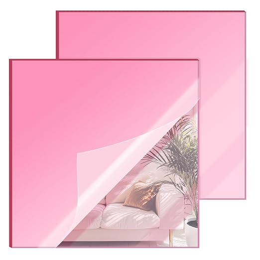 12x12 Inches Pink Mirror Acrylic Sheet – 2 Pcs Reflective Acrylic Panel