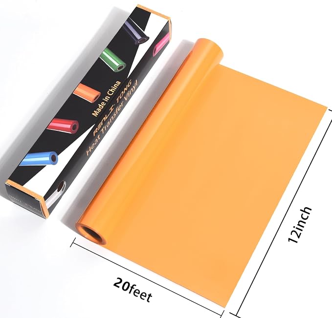RENLITONG Light Orange Iron on Vinyl 12Inch by 20ft Roll Heat Transfer Vinyl
