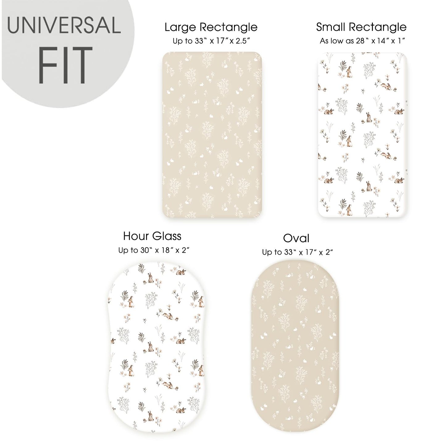 GRSSDER Stretch Ultra Soft Fitted Bassinet Sheet Set 2 Pack, Universal Fit for Bassinets Baby Cradle Moses Basket Oval Rectangle Mattress Safe and Snug, Stylish Watercolor Rabbit Pattern