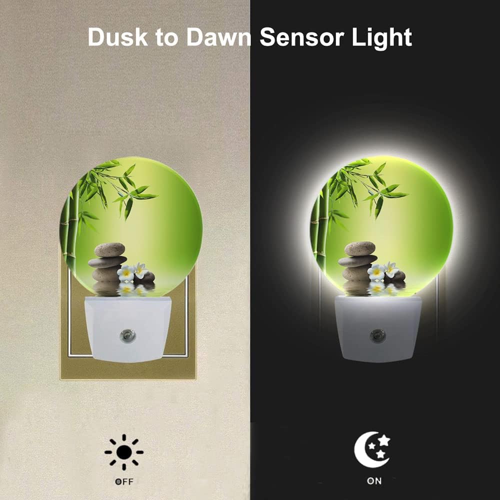 EKOBLA Meditation Night Light Bamboo Zen Stones Oriental Spa Peaceful Night Lights Plug into Wall Auto on/Off LED Round Lamp for Men Women Home Living Room Bathroom