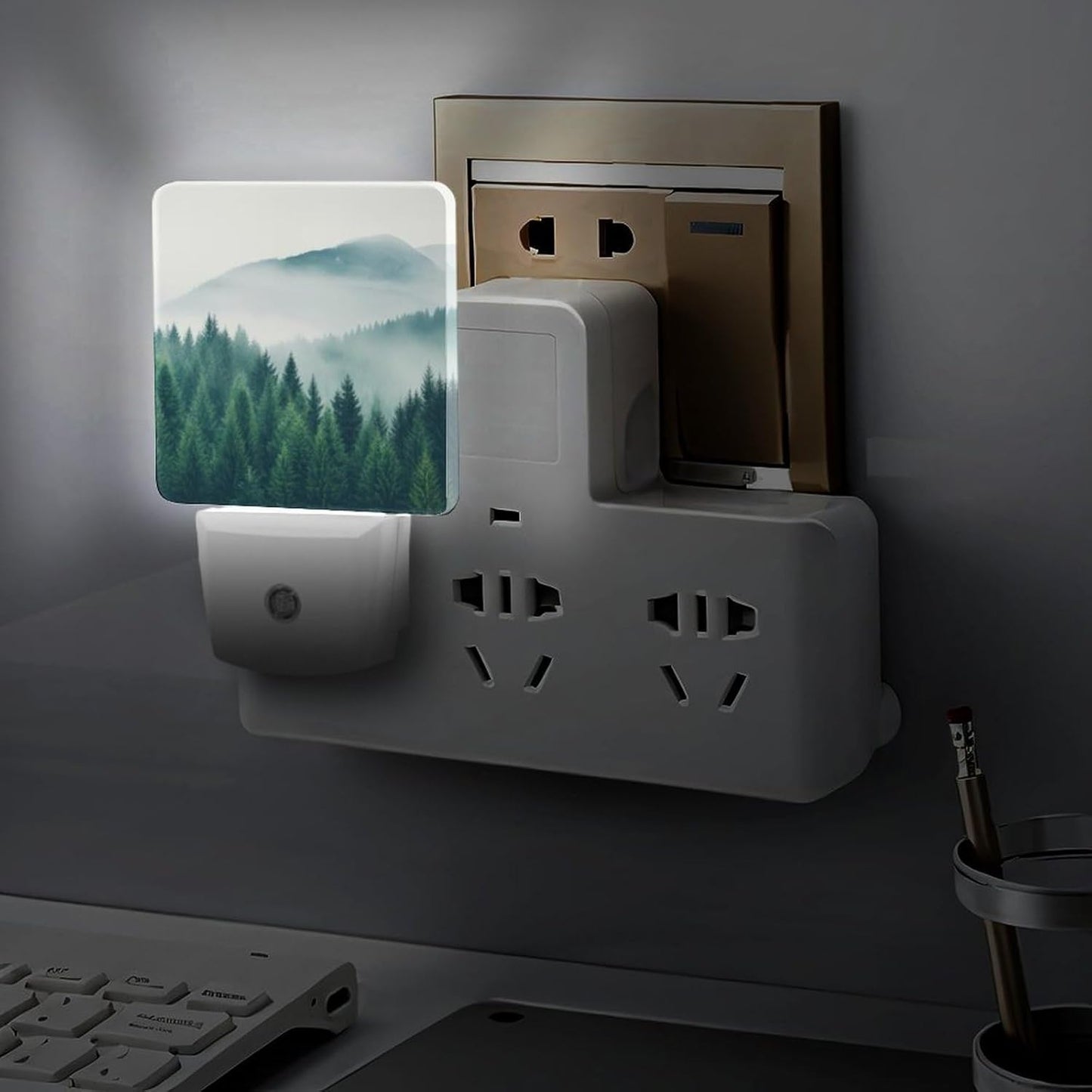 Mountain Forest Night Light, Plug into Wall Decor Nightlights for Bedroom, Bathroom, Hallway, Kitchen, with Dusk to Dawn Light Auto Sensors LED Night Lights for Boys Girls Women Men Room Gifts