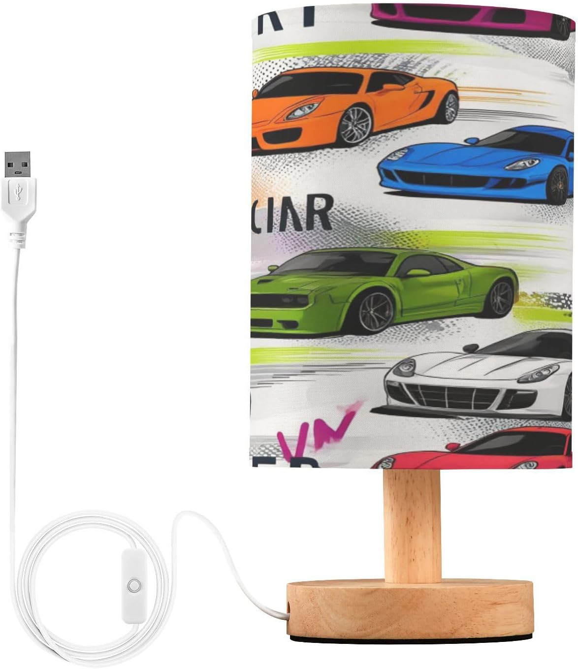 Color Sports Race Car Table Lamp for Bedroom Bedside Lamp Desk Lamps Cylinder Nightstand Lamp for Living Room Office Decor