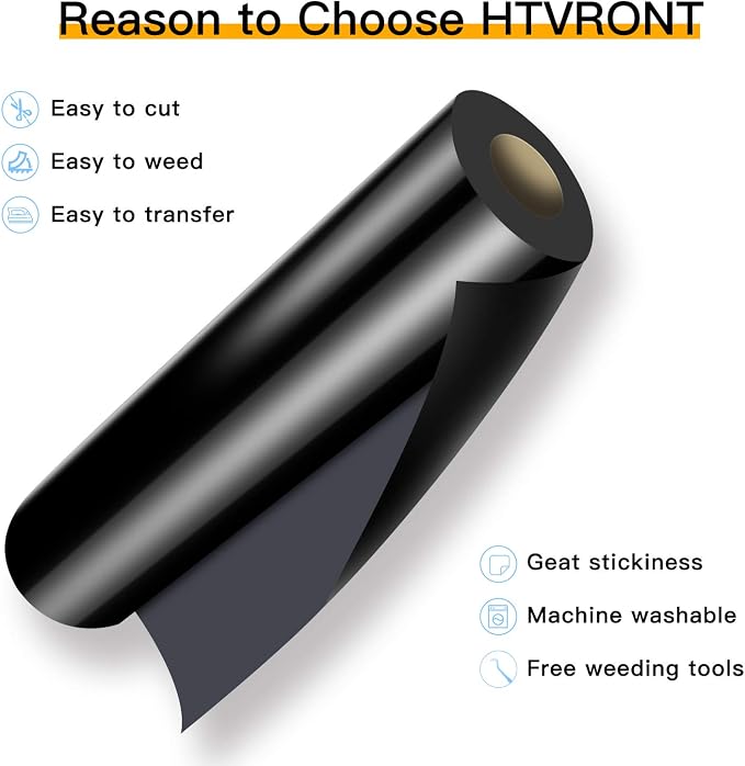 HTVRONT Heat Transfer Vinyl Black HTV Vinyl Rolls