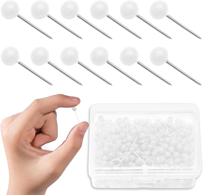 White Map Pins, 1/8 Inch, Round Ball Head | Map Tacks, Push Pins