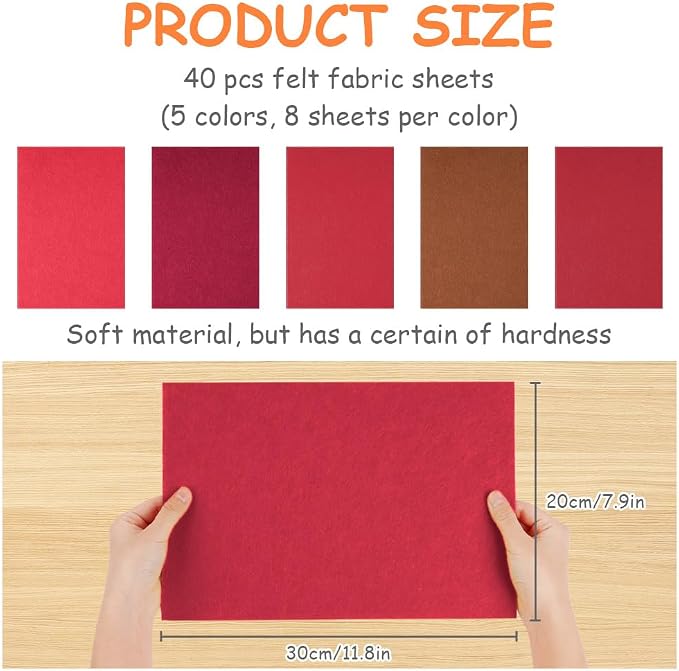 Ainiv 40pcs 8×12 inches Coloured Felt Fabric Sheets, Fabrics DIY Craftwork