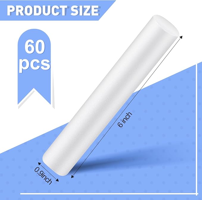 Fabbay 60 Pieces 6 Inch White Foam Cylinders