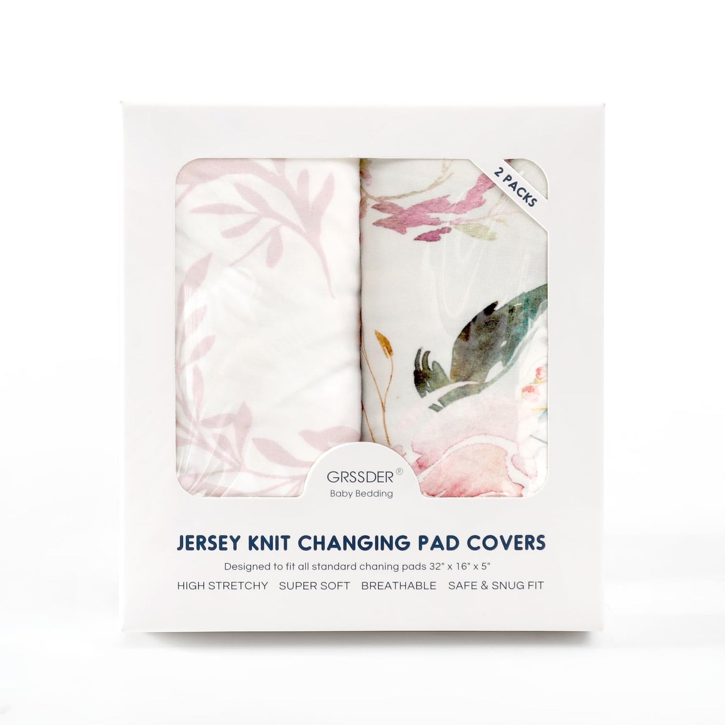 Stretch Ultra Soft Jersey Knit Changing Pad Cover Set 2 Pack, Change Table Pad Covers Fit 32"/34" x 16" Pads Safe and Snug, Pretty Flowers and Insects Pattern for Baby Girls