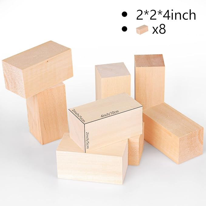 8 Pack Basswood Carving Blocks 4 X 2 X 2 Inch, Large Whittling Wood Carving