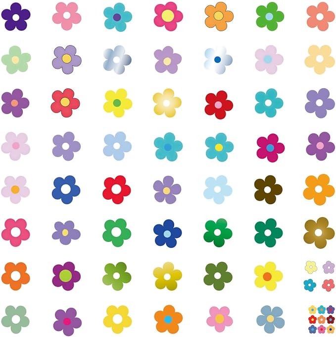 62PCS Colorful Flower Stickers, Waterproof PVC Vinyl Cute Floral Decals