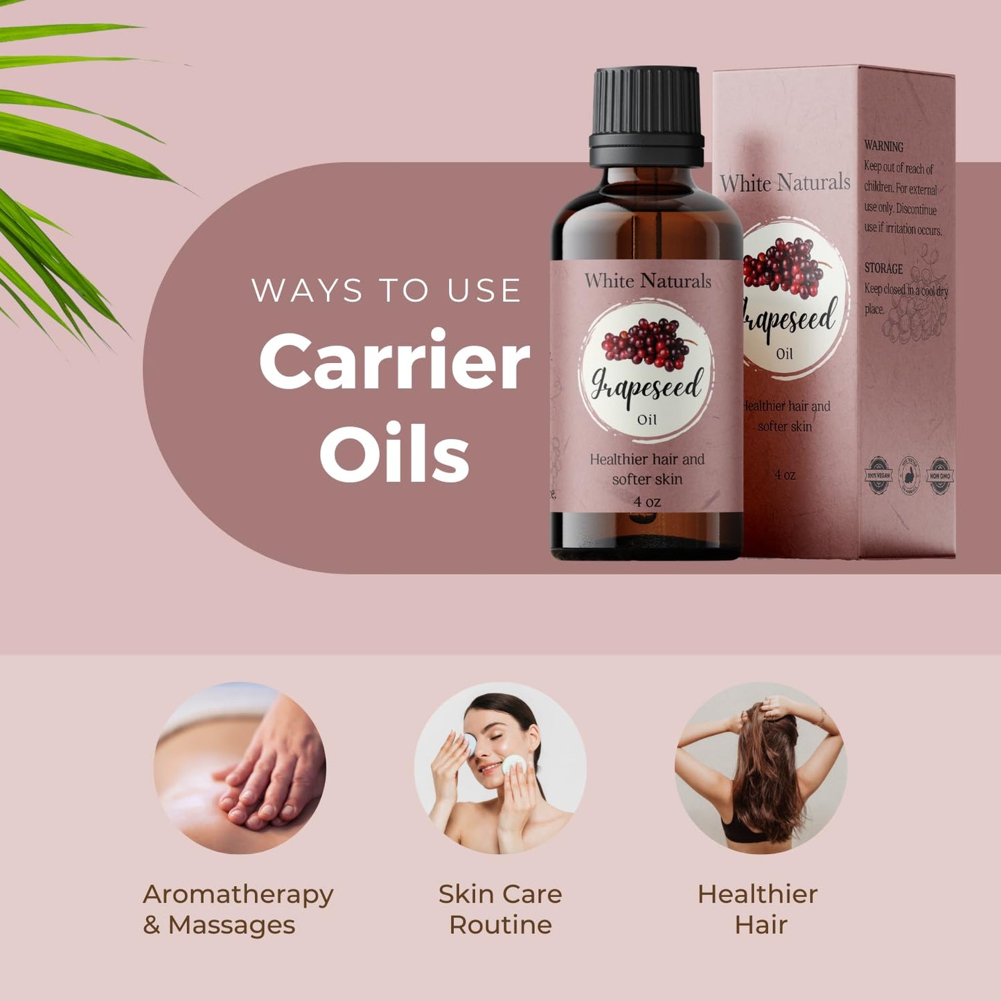 Grapeseed Oil 4 oz, 100% Pure, Natural & Cold-Pressed Grapeseed Oil - Ideal for Massage, Cooking and Aromatherapy- Rich in Vitamin A, E and K