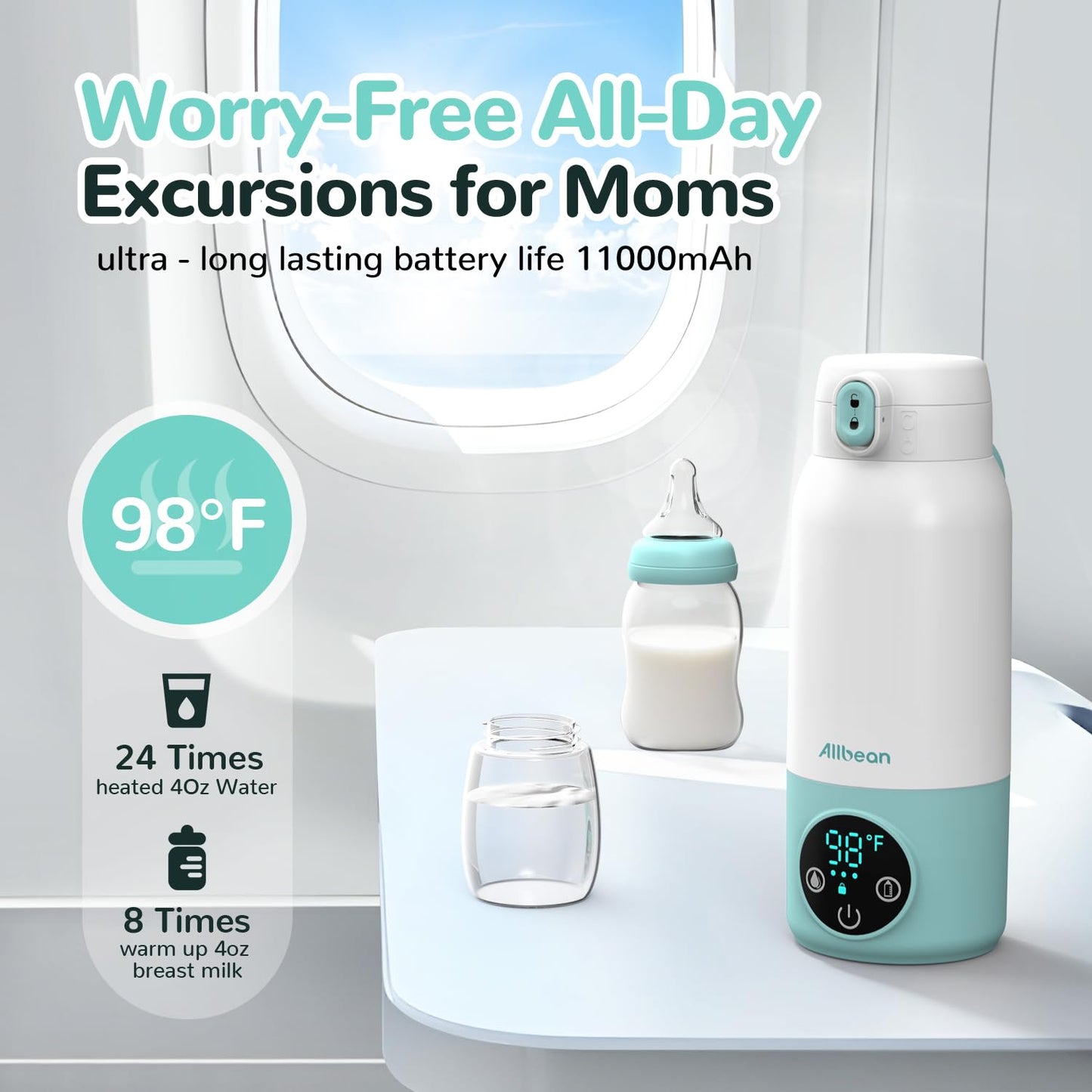 Portable Bottle Warmer for Travel – 2025 Upgrade Dual Heating Modes for Breast Milk & Water, Milk Warmer for Baby with Fast Heating,17oz Large Capacity Suitable for Outdoor, Airplane, and Car