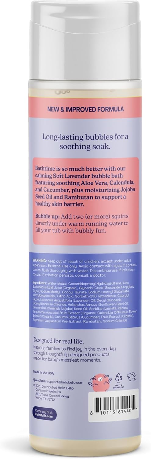 Hello Bello Ultra-Hydrating Baby Bubble Bath, Soft Lavender Scented, Tear Free & Safe for Sensitive Skin, Dermatologist Tested & Pediatrician Approved, 10oz Bottle