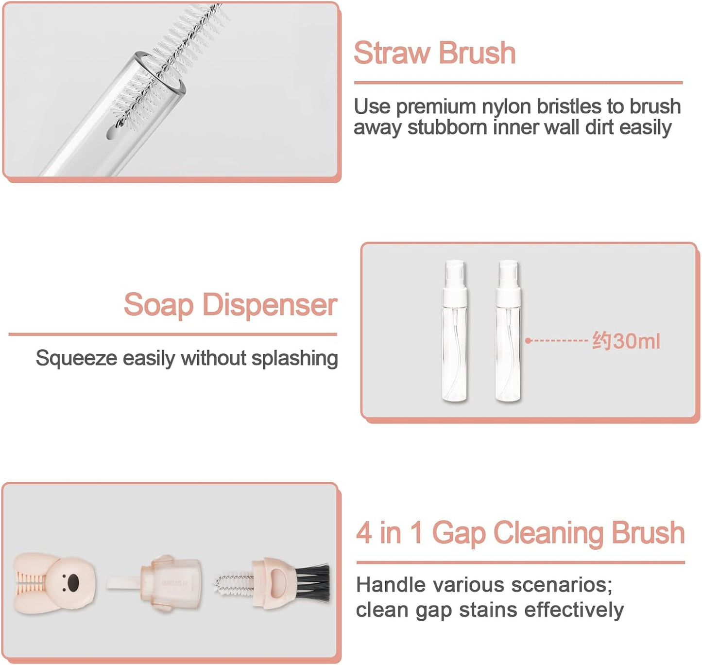 Travel Bottle Cleaner kit, 7 in1 Electric Baby Bottle Brush Cleaner Set with Silicone Brushes, Soap Dispenser, Drying Rack, Storage Box and Gap Cleaning Brush for Home Picnic Travel Outdoo