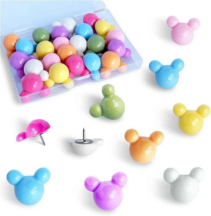 24 Pcs Cute Push pins, Colorful Decorative thumbtacks, Mouse Push pins