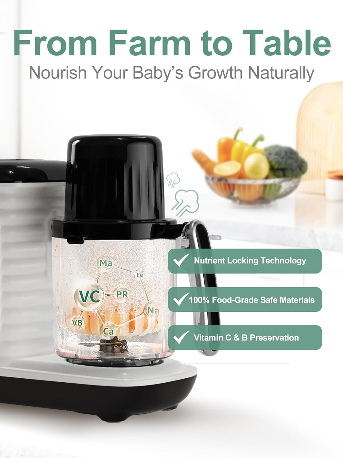 MOMYEASY Baby Food Maker, Multifunction Processor Chopper Grinder, Baby Food Steamer and Puree Blender in-One, with Bottle Warmer, Auto Cooking & Grinding with Touch Control Panel