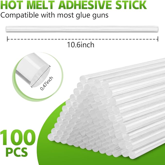 KISEER 100 Pack Clear 0.43 x 11 Inch Full Size Hot Glue Sticks Universal Fit