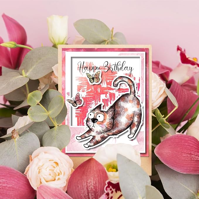 GLOBLELAND 8.3x5.8in Cartoon Flower Cat Clear Stamps