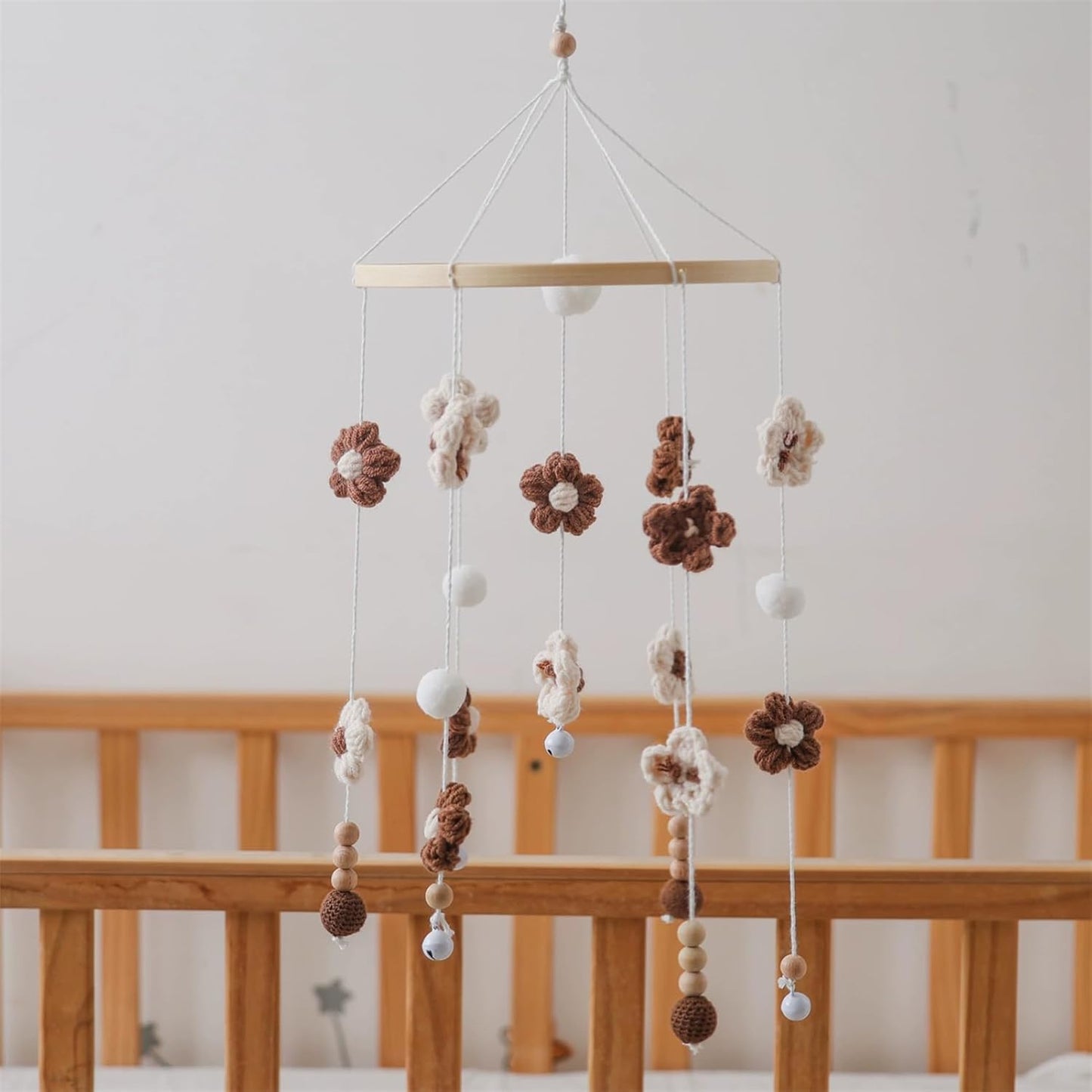 Baby Mobile for Crib - Modern Baby Mobile - Nursery Mobile for Girl or Boy - Hand-Crocheted Colourful Little Flower - Baby Crib Mobile for Boys Girls (A)