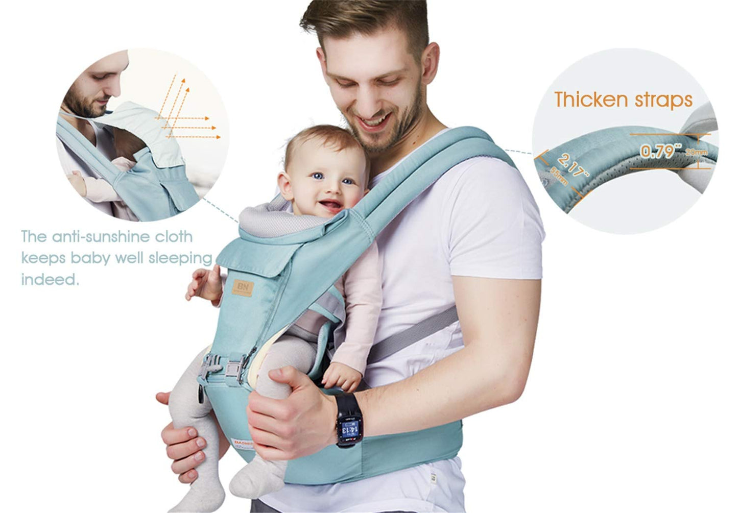 Ergonomic Baby Carrier with Hip Seat, 360° Positions, Soft and Breathable, All Seasons, for Newborns and Toddlers, Hiking Shopping Travelling