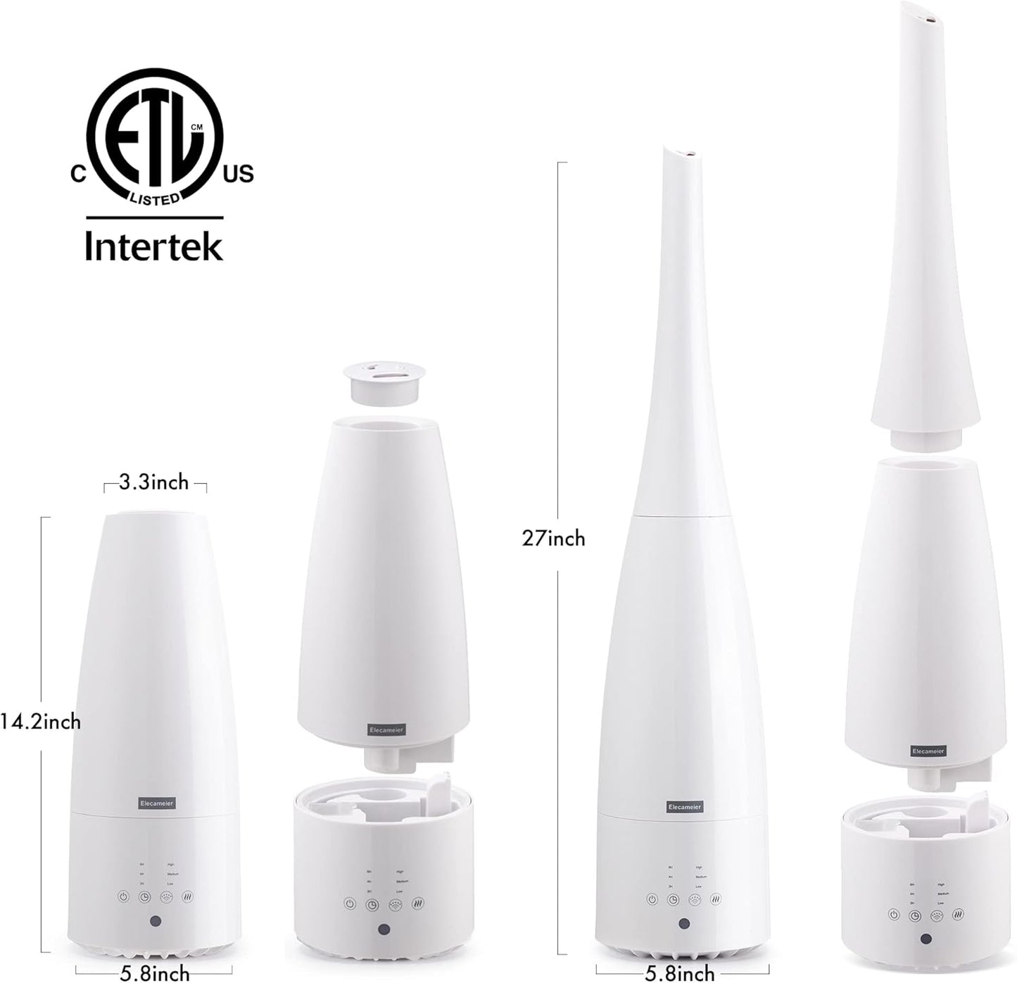 Warm and Cool Mist Humidifier for Home/Bedroom with Remote Control 2.3L Smart Air Humidifier for Desk/Office/Bedroom 25dB Whisper Quiet with Auto Shut off