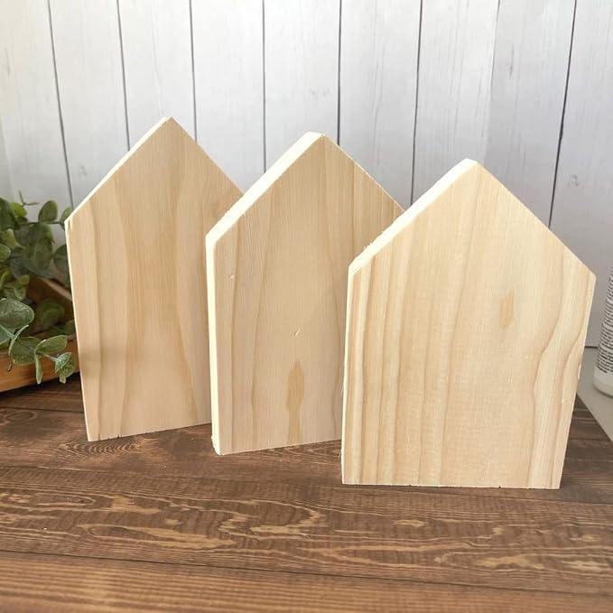 10 Pieces Unfinished House Shaped Wooden Cutouts Rustic Farmhouse Wooden