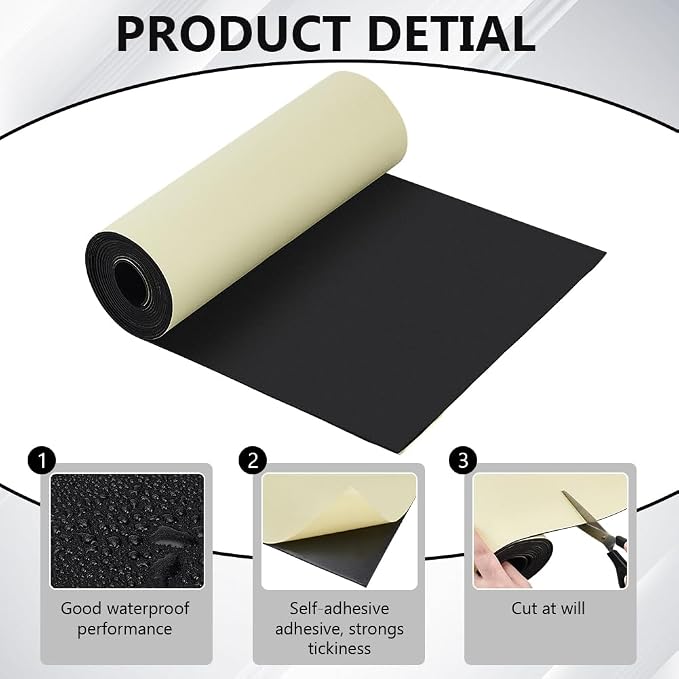 BENECREAT 118x11.8 Inch Black Self Adhesive EVA Foam Roll, 2mm Thick Adhesive