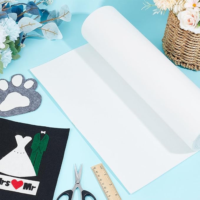 BENECREAT 118x15.7inch Felt Roll, Floral White Craft Felt Fabric, 2mm Thick