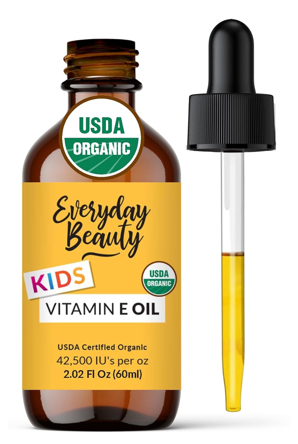 Organic Vitamin E Oil - Nourishing Baby Massage Oil for Moisturizing Dry Skin - Fragrance Free & All Natural Plant Based, Lightweight Gentle Blend - 2.02 fl oz Glass Bottle With Glass Dropper