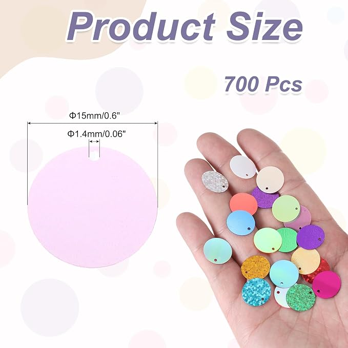MECCANIXITY 700 Pcs Flat Round Sequins 15mm/0.6 Inch Loose Paillettes Craft