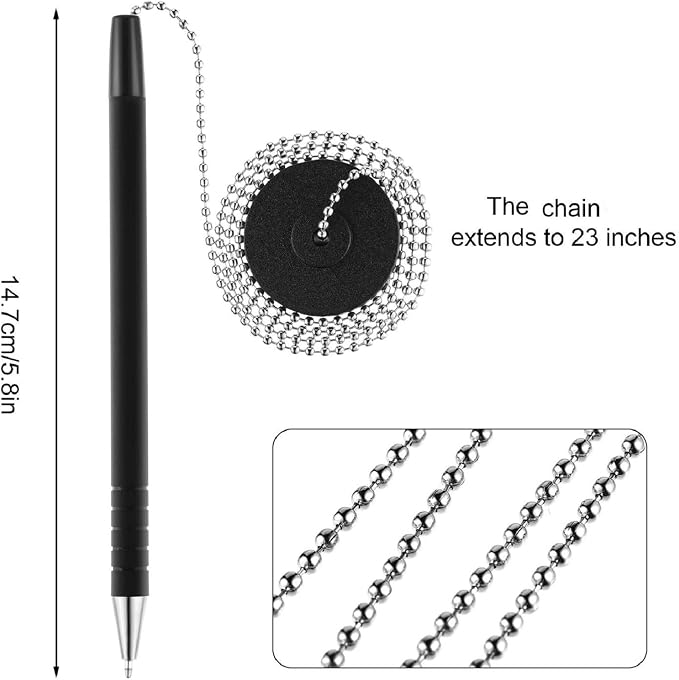 Outus 6 Pieces Secure Pen with Chain and Adhesive Pen Holder Reception Counter