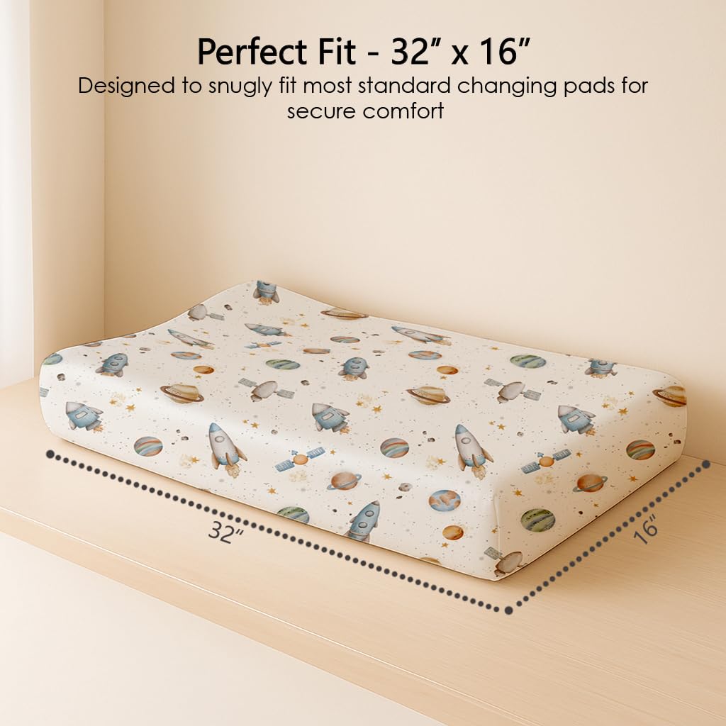 Changing Pad Cover for Baby Boys Girls 2 Pack, Fits Standard 32”×16” Changing Table Pads, Silky Breathable Stretch Knit, Machine Washable (Stellar Adventure)