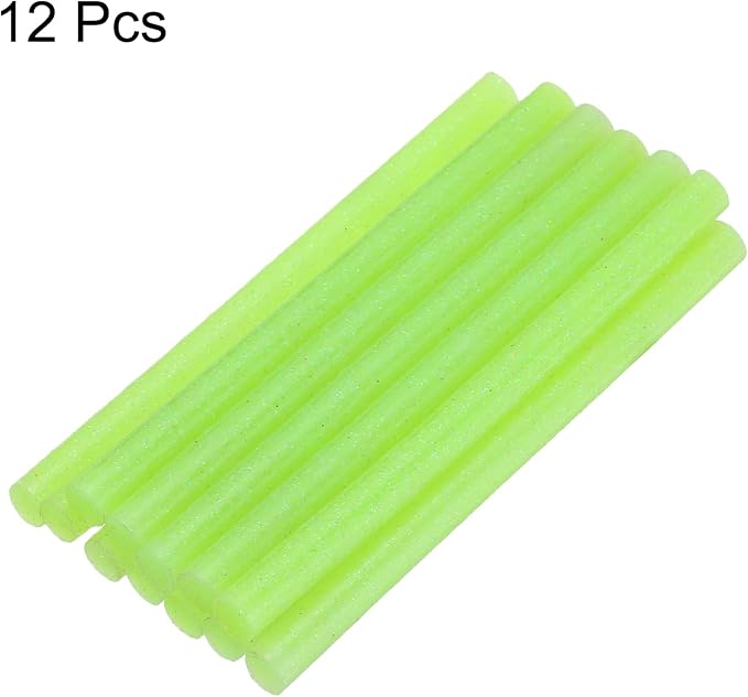 uxcell Mini Hot Glue Sticks for Glue Gun 7mm x 100mm Glitter Green 12pcs