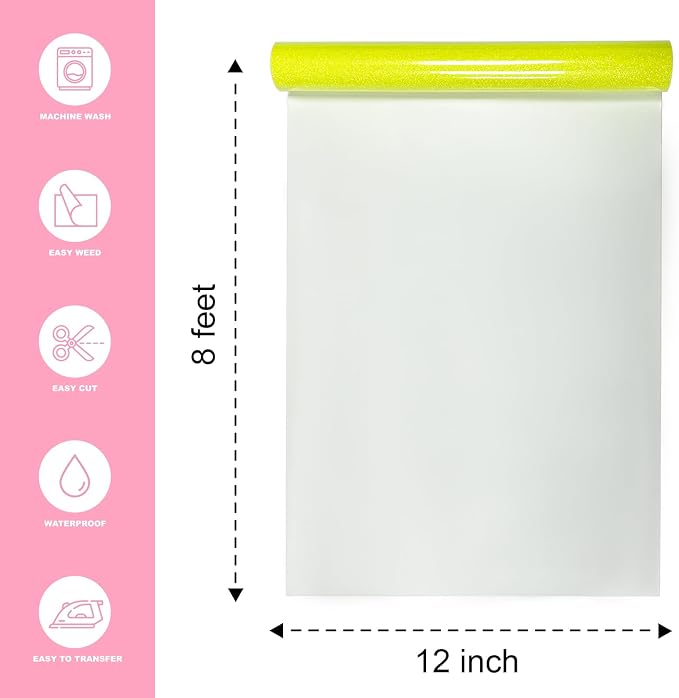 Neon Yellow Heat Transfer Vinyl 12" x 8 ft HTV