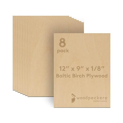 3 mm Baltic Birch Plywood 1/8 x 9 x 12 Inch, Box of 8 B/BB Grade Craft Wood