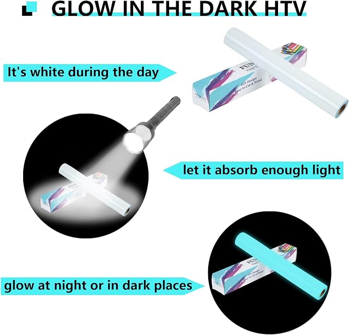 FUNKAKA Glow in The Dark Heat Transfer Vinyl Roll, Glow in The Dark HTV Vinyl