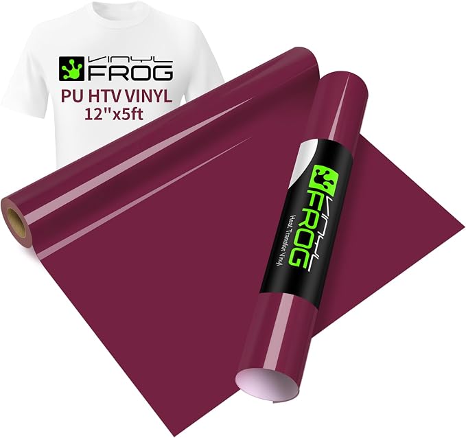 VINYL FROG Burgundy Heat Transfer Vinyl Roll 12" x5ft Matte HTV Vinyl | Maroon