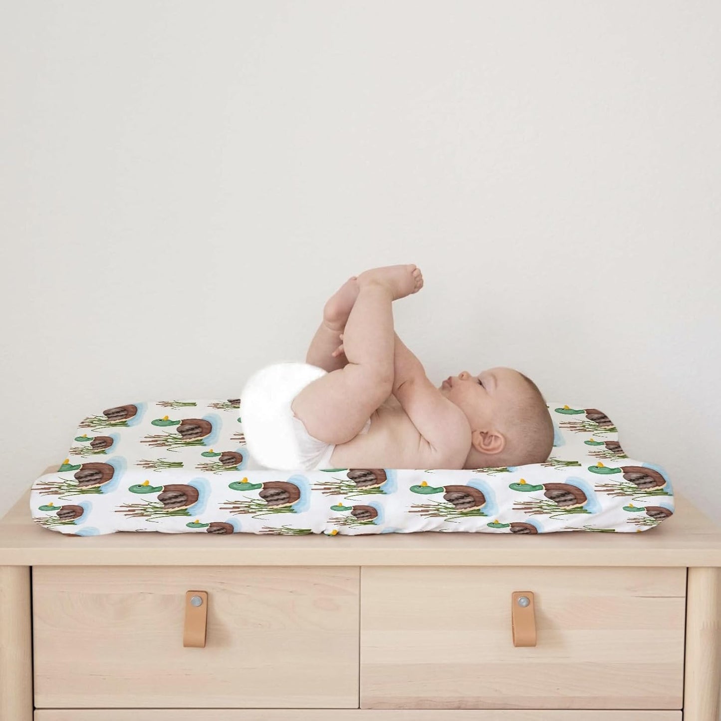 Cartoon Mallard Duck Lake Leaves Changing Pad Covers Duck Hunting Reeds Diaper Changing Pad Covers Sheets for Girl Boy Wild Duck Soft Breathable Stretch Fitted Change Table Pad Mats Covers 32''x16''