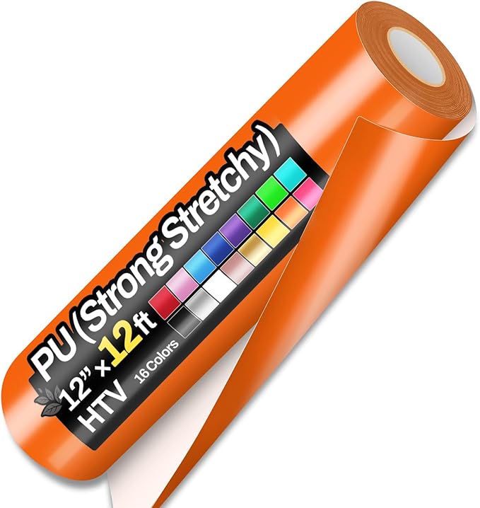 Sooez 12" x 12ft Heat Transfer Vinyl Rolls, PU HTV Orange