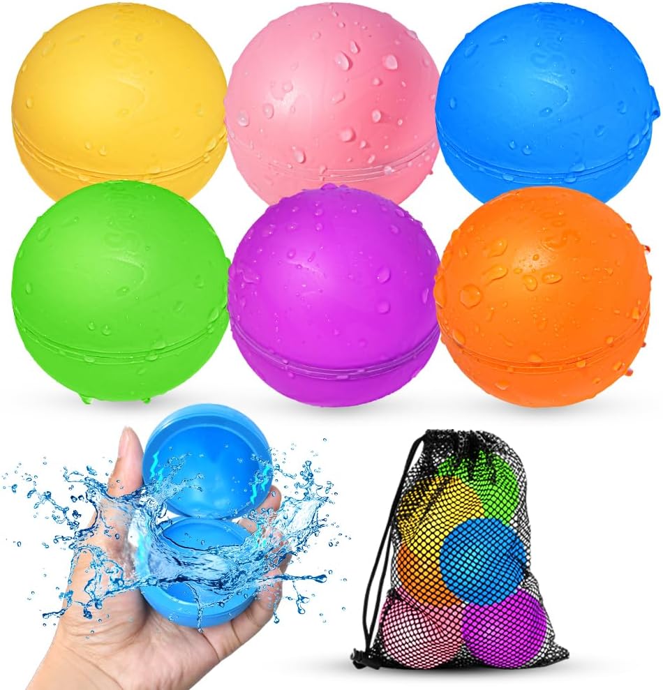 6 Pcs Reusable Water Balloons, Pool Beach Water Toys for Boys and Girls, Summer Toys for Kids Ages 3-12, Magnetic Water Ball for Outdoor Activities