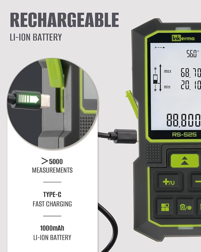 Inkerma Dual Laser Measurement Tool, 525Ft/160M Bilateral Laser Distance Meter