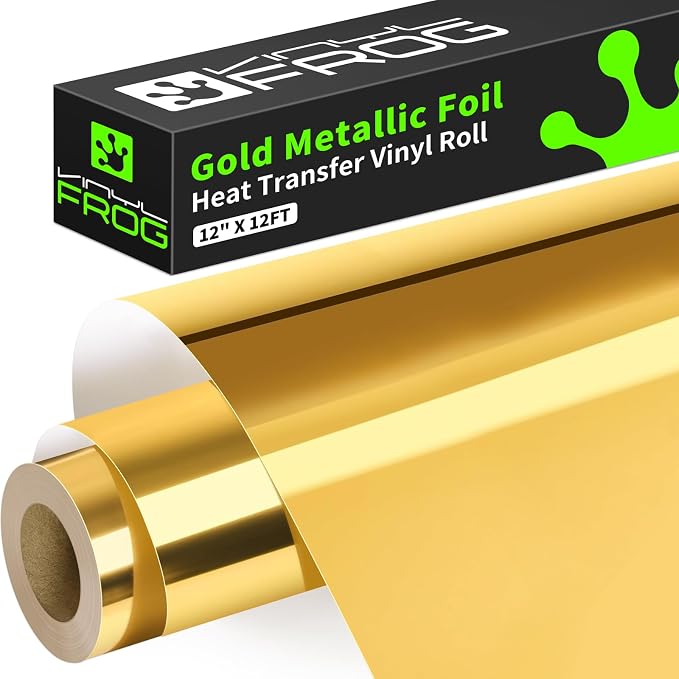 VINYL FROG Gold Metallic Foil Heat Transfer Vinyl Roll 12" x12ft Gold Iron on