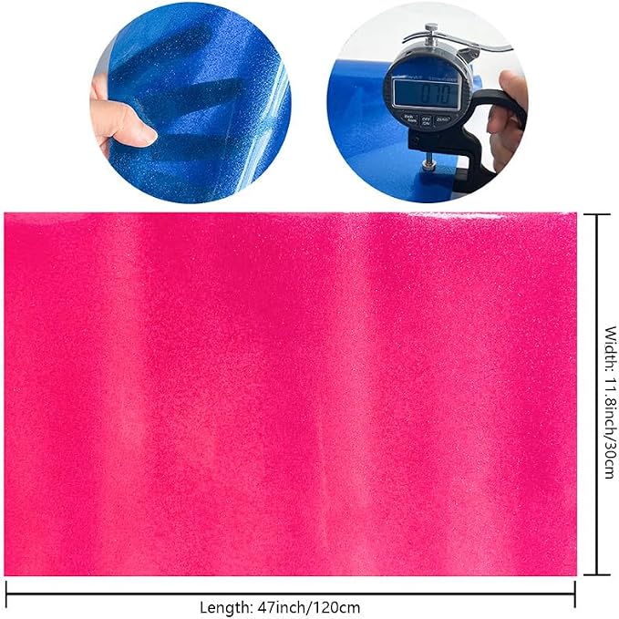 ONEART | Pink Transparent Glitter Vinyl Roll, 0.7 mm Solid Clear PVC Jelly