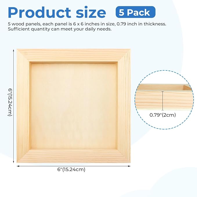 FSWCCK 5 Pack 6 x 6 inch Wood Panel Boards, Unfinished Wood Canvas Panels